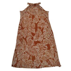 Anne Klein Women's Halter Neck Maxi Dress, Size 3X Brown/White, Palm Leaf Print